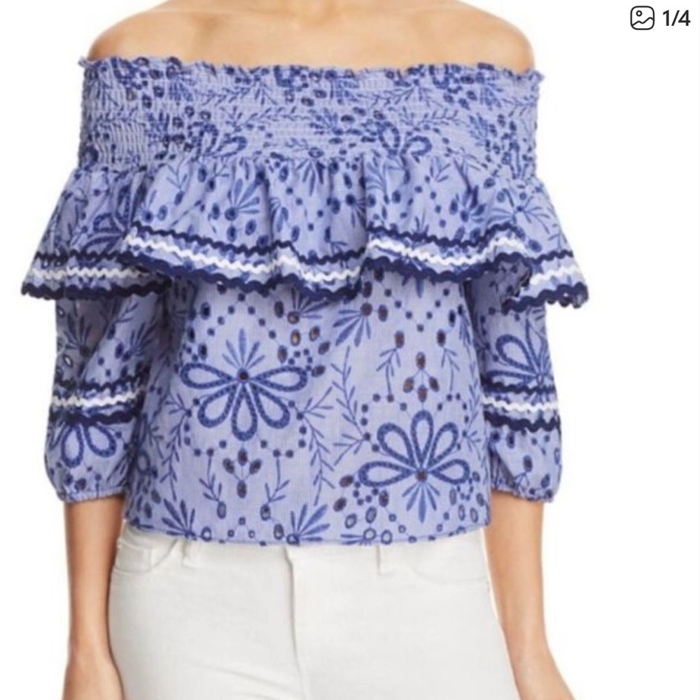 Red Carter Smocked Ric Rac Eyelet Top Size S